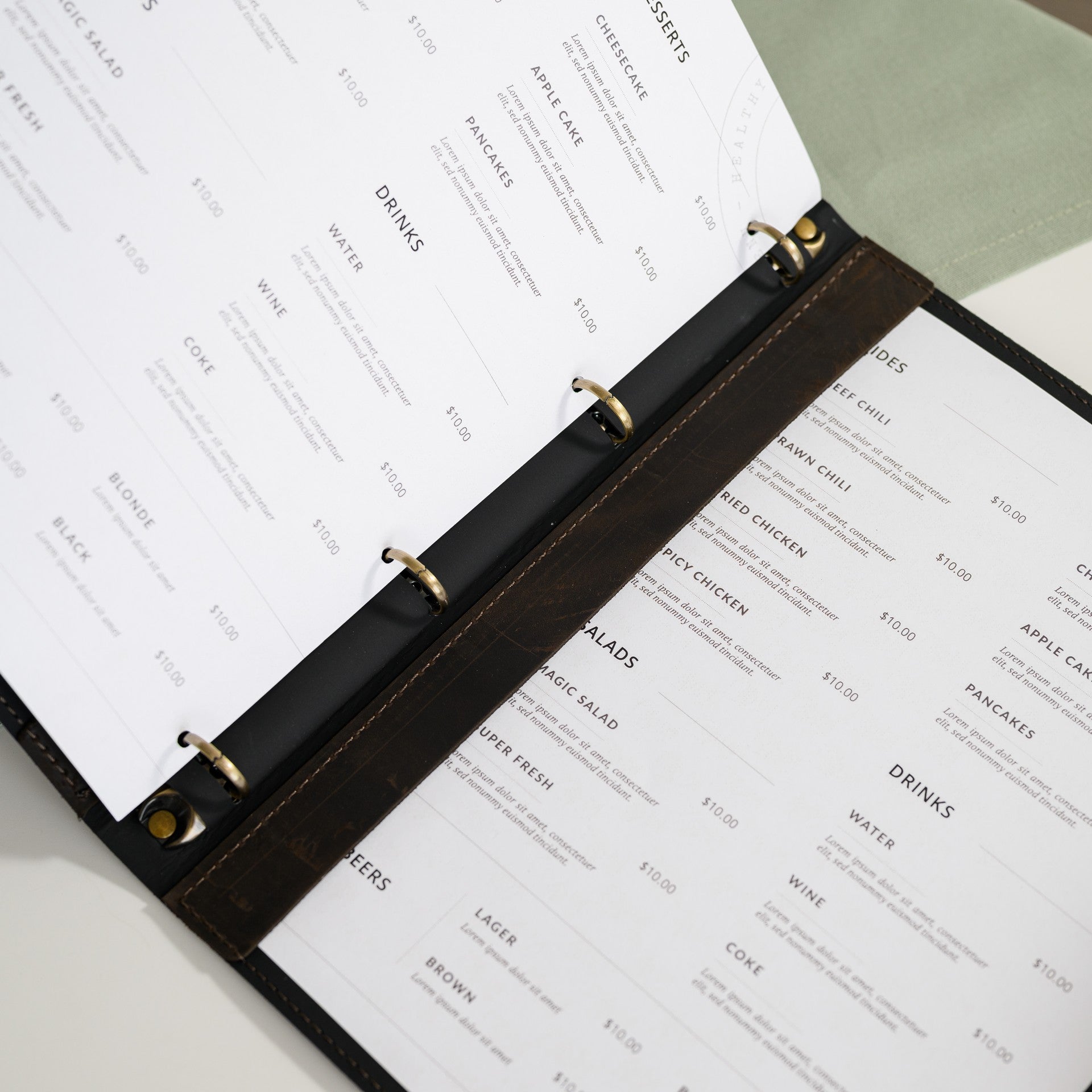 Leather Menu Covers with sheets attached by Metal Binder - inkohoreca-shop